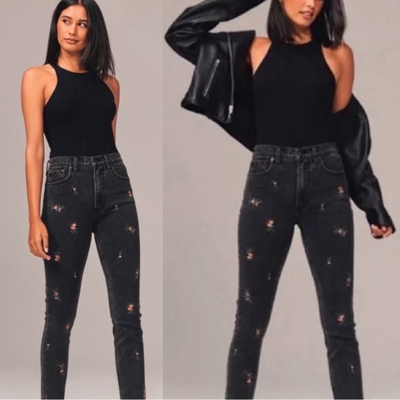 Abercrombie & Fitch Black Floral Embroidered Jeans - Picture 3 of 11